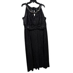 En Focus Women Dress Womens Plus 20W Black Sparkle Beaded Neckline Keyhole Lined